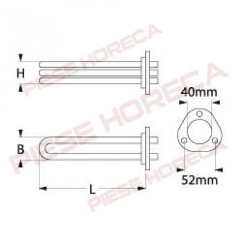 Rezistenta boiler expresor  PAVONI, putere 1500W, alimentare 230V, 1 circuit, montare pe Ø40mm, lungime 133mm 